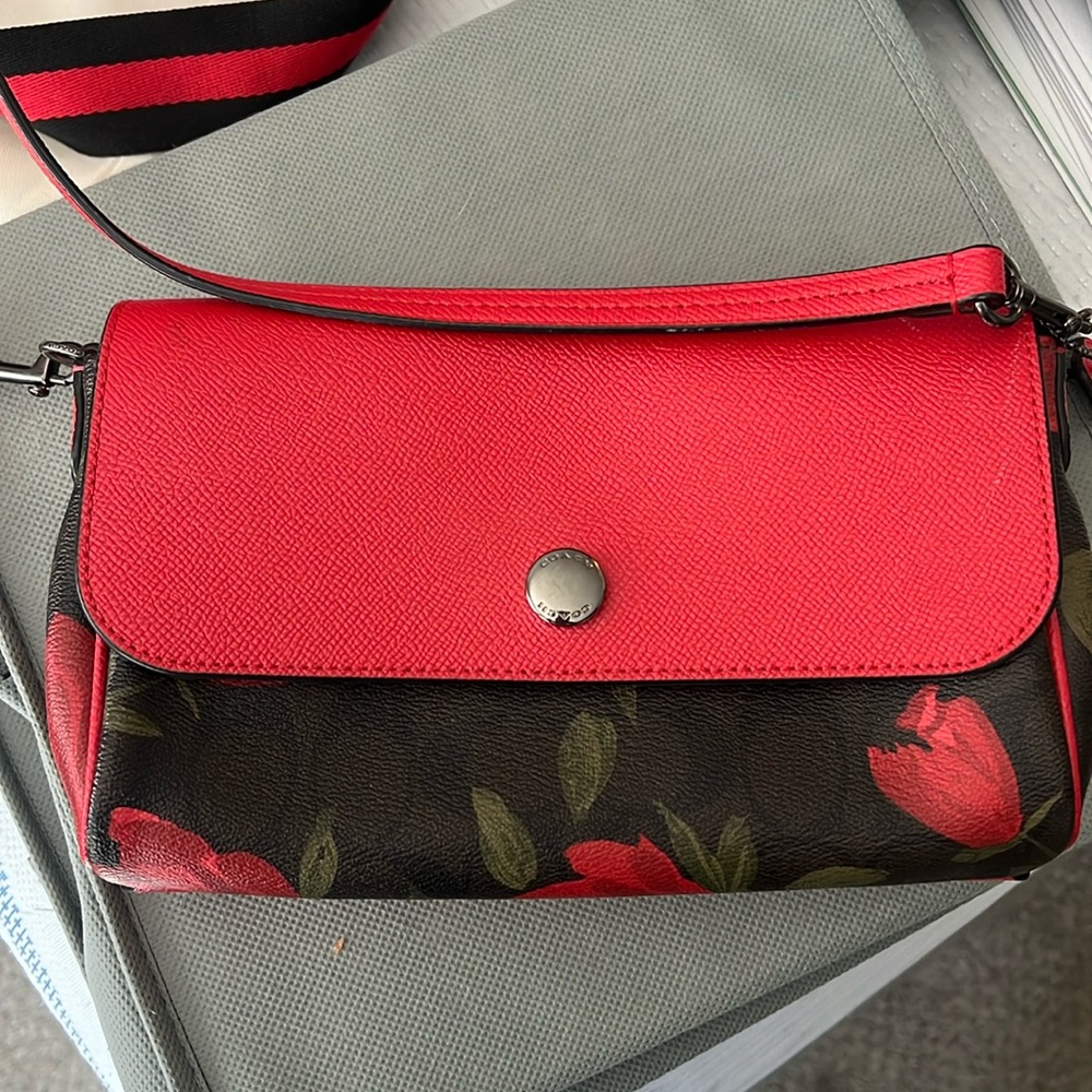 Floral Black & Red reversible coach purse